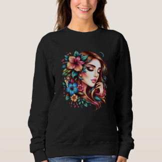 Schönes Mädchen-Gesicht mit Blumen Sweatshirt