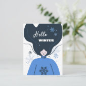 Schönes Mädchen Hallo Winter Postkarte (Stehend Vorderseite)