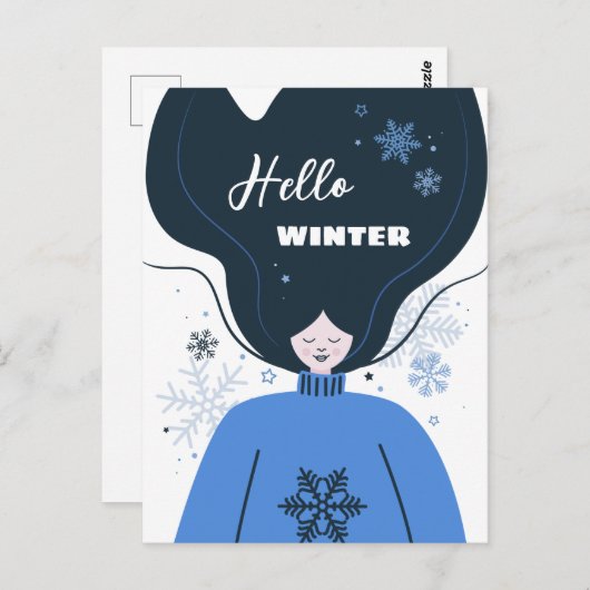 Schönes Mädchen Hallo Winter Postkarte (Vorne/Hinten)