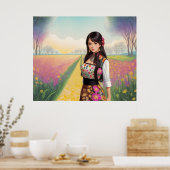 Schönes Mädchen im Blumengarten Poster (Küche)