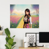 Schönes Mädchen im Blumengarten Poster (Heimbüro)