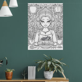 Schönes Mädchen in einem Café Poster