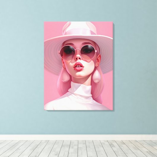 Schönes Mädchen in einer rosa Sonnenbrille Leinwanddruck (Insitu (Holzboden))