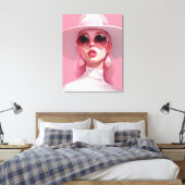 Schönes Mädchen in einer rosa Sonnenbrille Leinwanddruck (Insitu (Schlafzimmer))