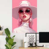 Schönes Mädchen in einer rosa Sonnenbrille Poster (Heimbüro)