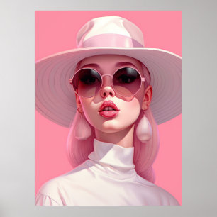 Schönes Mädchen in einer rosa Sonnenbrille Poster