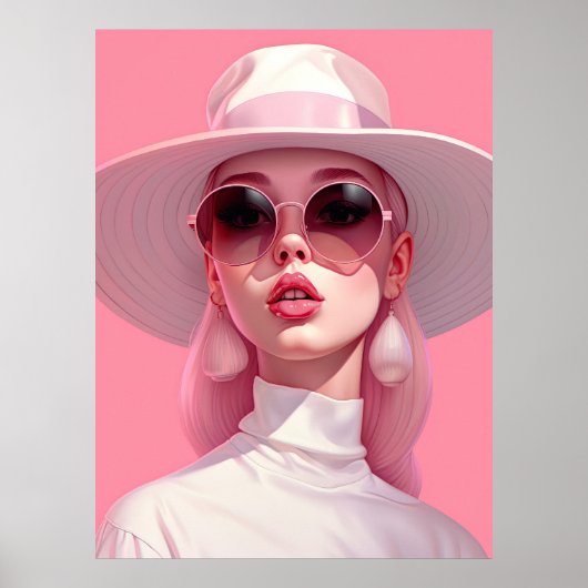 Schönes Mädchen in einer rosa Sonnenbrille Poster (Vorne)