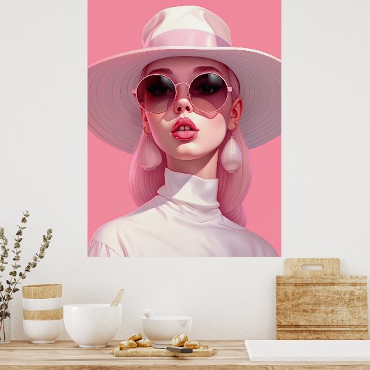 Schönes Mädchen in einer rosa Sonnenbrille Poster (Küche)