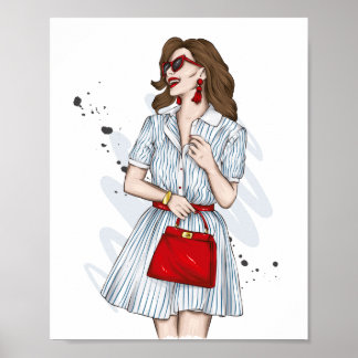 Schönes Mädchen in stilvollen Kleidung mit Mode ac Poster