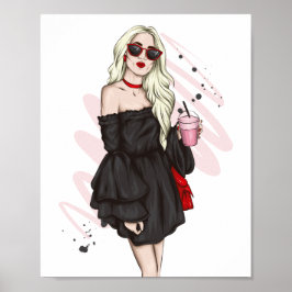 Schönes Mädchen in stilvollen Kleidung mit Mode ac Poster