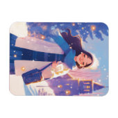 Schönes Mädchen läuft über die Winterstraße Magnet (Horizontal)