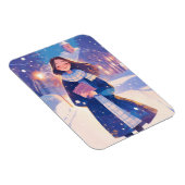 Schönes Mädchen läuft über die Winterstraße Magnet (Rechte Seite)