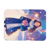 Schönes Mädchen läuft über die Winterstraße Magnet (Horizontal)