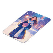 Schönes Mädchen läuft über die Winterstraße Magnet (Linke Seite)