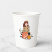 Schönes Mädchen mit braunen Haar Farbpumpen Pappbecher (Rückseite)