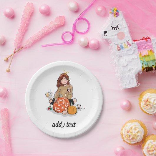 Schönes Mädchen mit braunen Haar Farbpumpen Pappteller (Party)