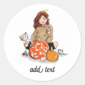 Schönes Mädchen mit braunen Haar Farbpumpen Runder Aufkleber (Vorderseite)