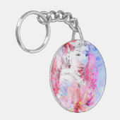 Schönes Mädchen mit einem Blumenstrauß der Blumen Schlüsselanhänger (Vorderseite links)