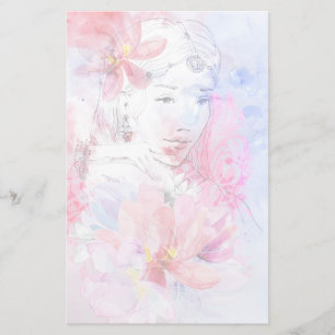 Schönes Mädchen mit einem Bouquet Blume Briefpapier