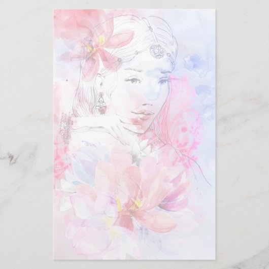 Schönes Mädchen mit einem Bouquet Blume Briefpapier (Vorderseite)