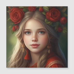 Schönes Mädchen mit Garten Magnetkarte