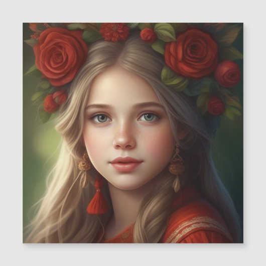 Schönes Mädchen mit Garten Magnetkarte (Vorderseite)