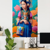 Schönes Mädchen mit Handtasche und Schal Poster (Heimbüro)