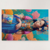 Schönes Mädchen mit Handtasche und Schal Puzzle (Horizontal)