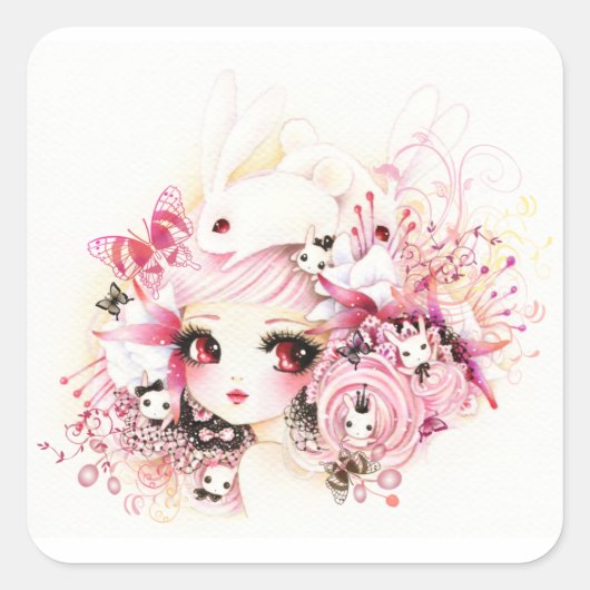 Schönes Mädchen mit niedlichen Banden Quadratischer Aufkleber (Vorderseite)