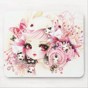 Schönes Mädchen mit niedlichen Häschen Mousepad