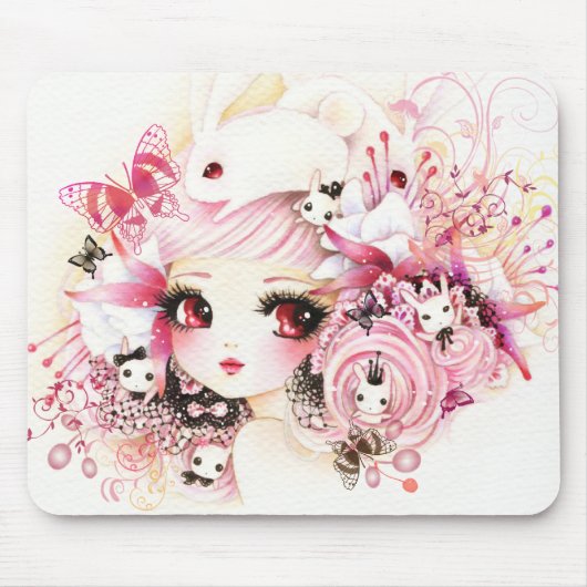 Schönes Mädchen mit niedlichen Häschen Mousepad (Vorne)