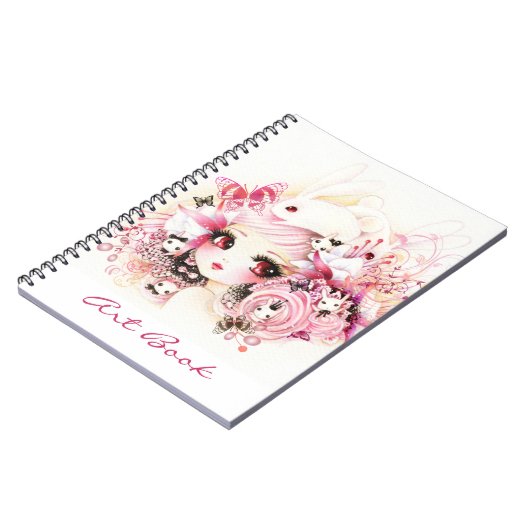 Schönes Mädchen mit niedlichen Häschen Notizblock (Linke Seite)