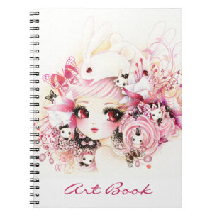 Schönes Mädchen mit niedlichen Häschen Notizblock