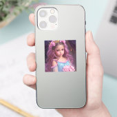Schönes Mädchen mit rosafarbenen Blume in ihrer Ha Aufkleber (Telefon)