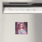 Schönes Mädchen mit rosafarbenen Blume in ihrer Ha Magnet (In Situ (Geschirrspüler))