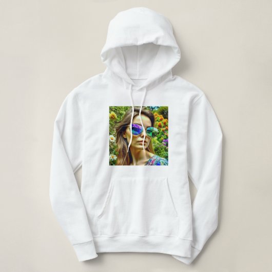 Schönes Mädchen mit Sonnenbrille Reflektion Blume Hoodie (Design vorne)