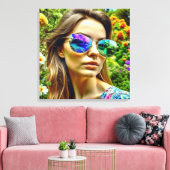 Schönes Mädchen mit Sonnenbrille Reflektion Blume Leinwanddruck (Insitu (Wohnzimmer))