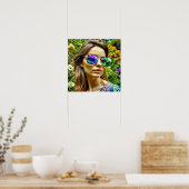 Schönes Mädchen mit Sonnenbrille Reflektion Blume Poster (Küche)