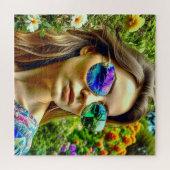 Schönes Mädchen mit Sonnenbrille Reflektion Blume Puzzle (Horizontal)