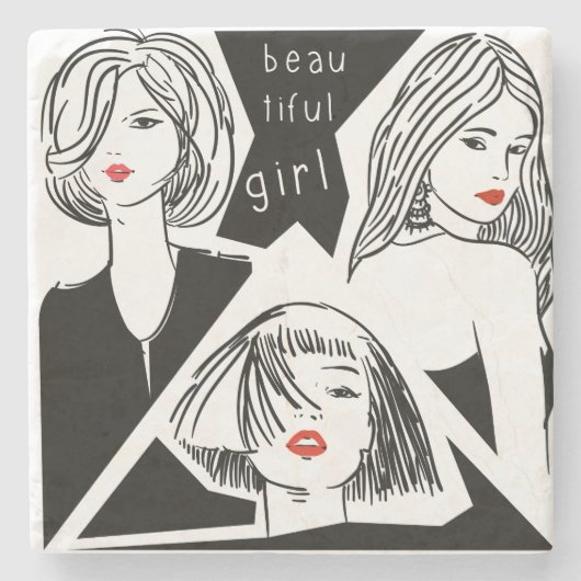 schönes Mädchen Steinuntersetzer (Vorderseite)