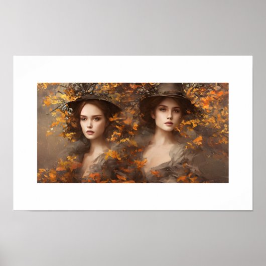 Schönes Mädchen umgeben von Blätter Poster (Vorne)