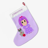 Schönes Mädchen und Katze Großer Weihnachtsstrumpf (Rückseite (Hängend))