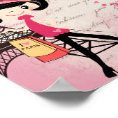 Schönes Mädchen und Katze im Pariser Eiffelturm Poster (Ecke)