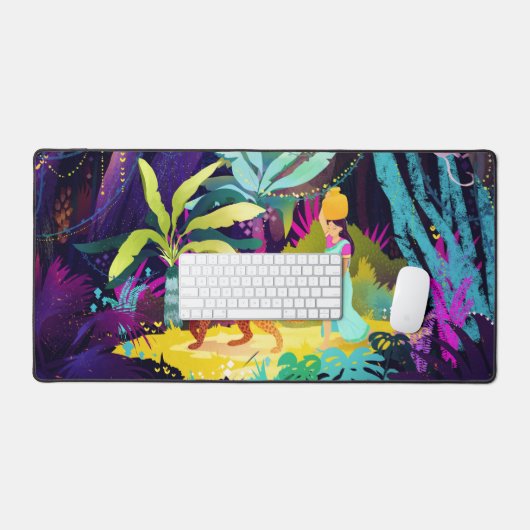 Schönes Mädchen und Leopard Schreibtischunterlage (Tastatur & Maus)