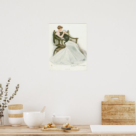 Schönes Mädchen und schwarze Katze Poster (Küche)