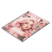 Schönes Mädchen unter den Schmetterlingen-Notebook Notizblock (Linke Seite)