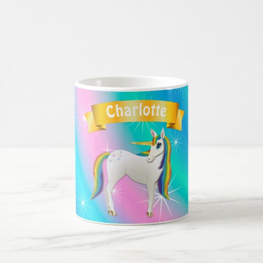 Schönes magisches Einhorn mit Regenbogenmane Kaffeetasse (Mittel)