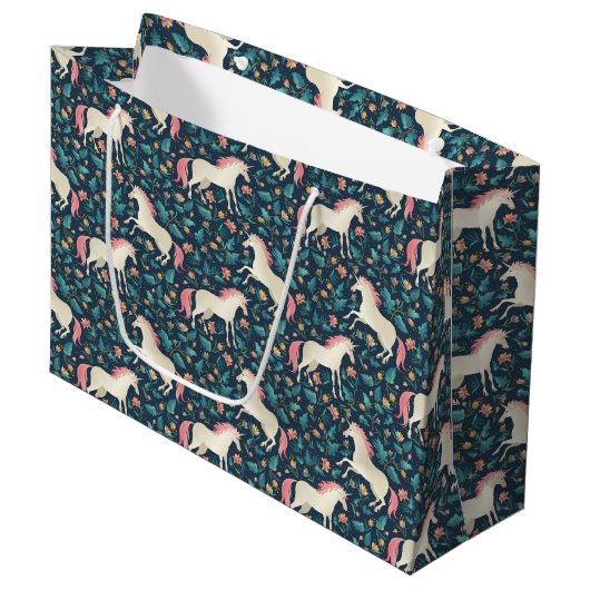 Schönes magisches Einhorn-Muster Große Geschenktüte (Vorderseite Schrägansicht)