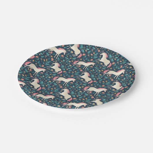 Schönes magisches Einhorn-Muster Pappteller (Schrägansicht)