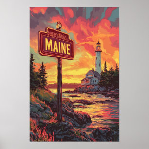 Schönes Maine USA Vintage-Illustration Reise Poster